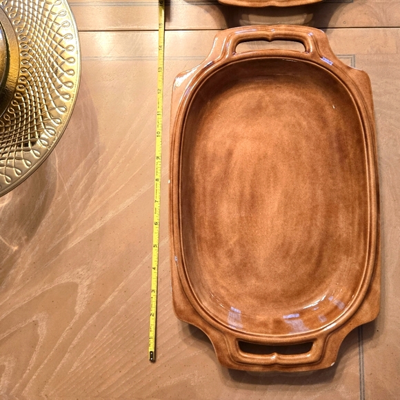 Pair of Handcrafted Brown Ceramic Serving Trays, Holiday - Picture 8 of 8